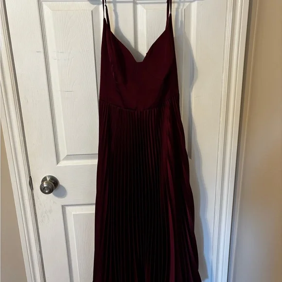 Azazie Deep Red Midi Dress with Pleats - Picture 2 of 2